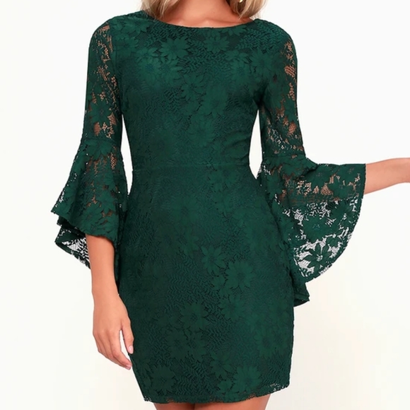Lulus Dresses & Skirts - Lulus allure emerald green lace minidress flounce